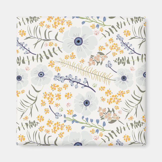 Botanische Blume aus süßgelbem Blau Magnet (Vorne)