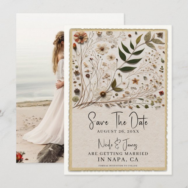 Botanische Blume & Blätter Hochzeit der Natur Einladung (Vorne/Hinten)