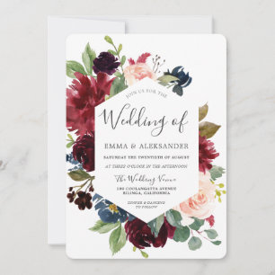 Botanische Blume Burgundy Red Wedding Einladung