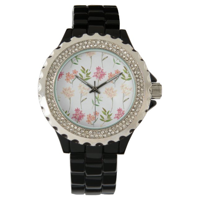 Botanische Blume drucken traditionelle Hütte Armbanduhr (Vorderseite)