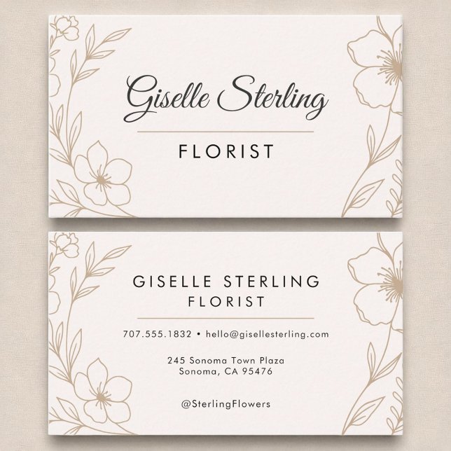 Botanische Blume Florist Blush and Black Elegante Visitenkarte (Von Creator hochgeladen)