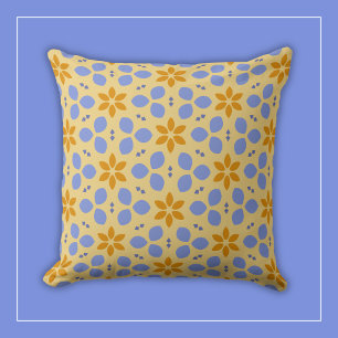 Botanische Blume Gelb und Blau auf Girly Floral Kissen