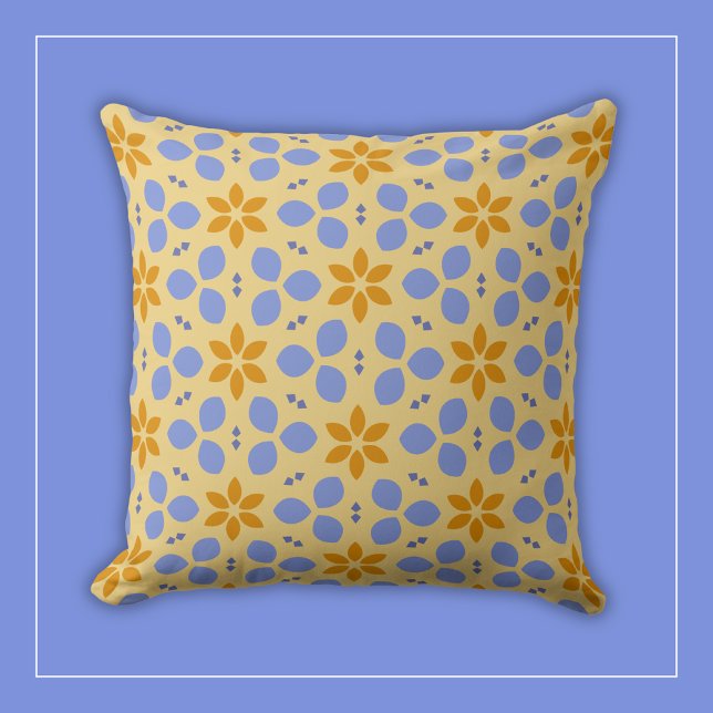 Botanische Blume Gelb und Blau auf Girly Floral Kissen (Von Creator hochgeladen)