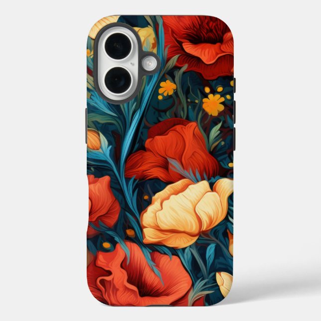 Botanische Blume Gelb und Rot iPhone 16 Hülle (Rückseite)