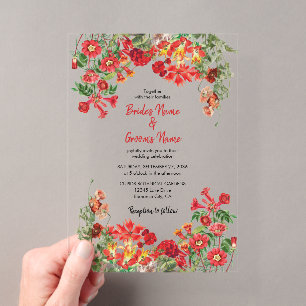 Botanische Blume Hochzeit im Roten Blumengarten Acryleinladungen