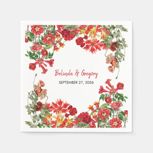 Botanische Blume Hochzeit im Roten Blumengarten Serviette (Vorderseite)