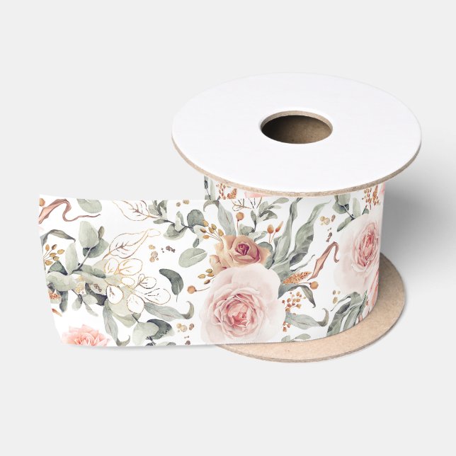 Botanische Blume in erdrosa Wasserfarben Satinband (Spule)