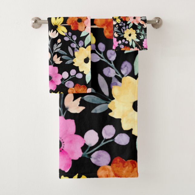 Botanische Blume in modernen Wasserfarben Badhandtuch Set (Insitu)