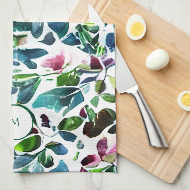 Botanische Blume mit Wasserfarbe elegant mit Monog Geschirrtuch (Viertel Falte)