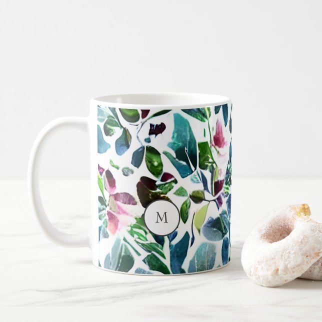 Botanische Blume mit Wasserfarbe elegant mit Monog Kaffeetasse (Mit Donut)