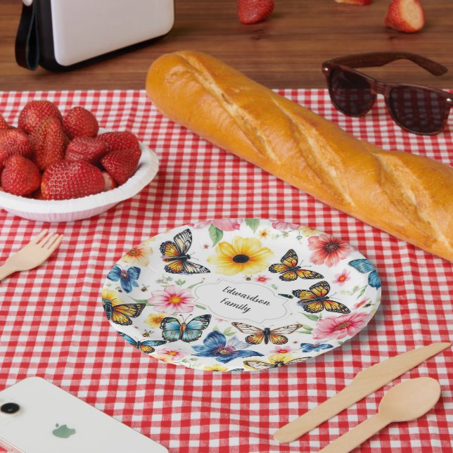 Botanische Blume mit Wasserfarbe elegant mit Monog Pappteller (Picknick)