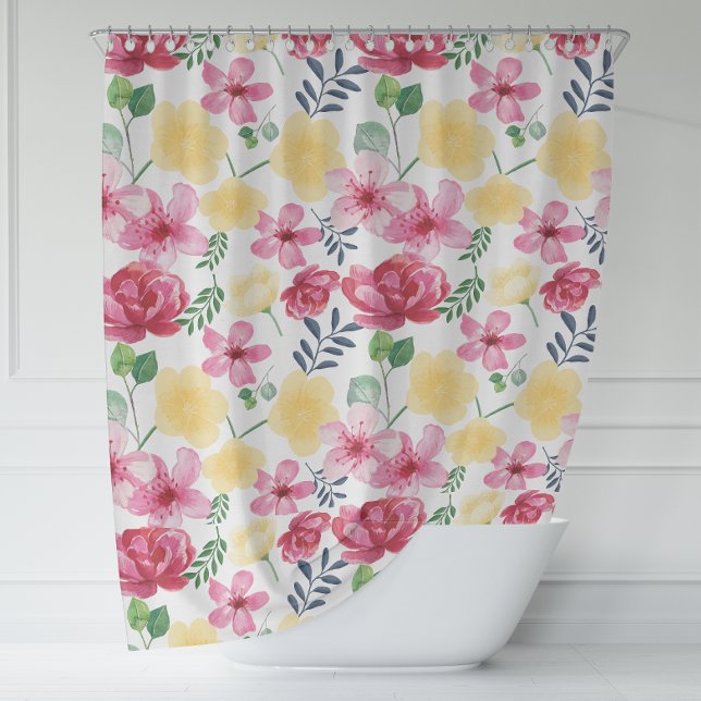 Botanische Blume mit weißer Wasserkühlung Duschvorhang (White Cozy Watercooler Botanical Flowers Shower Curtain)