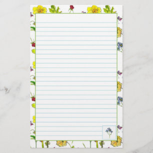 Botanische Blume Nadelöhre Stiefmütterchen Liniert Briefpapier