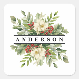 Botanische Blume und Berries Quadratischer Aufkleber