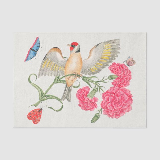 Botanische Blume und Vogelgewebe Seidenpapier (Vorderseite)