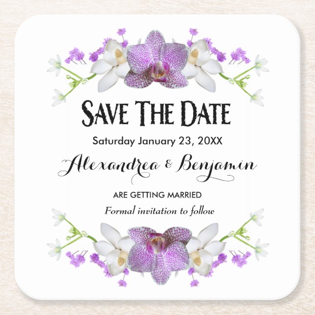 Botanische Blume Wasserfarbe Save the Date Rechteckiger Pappuntersetzer (Vorderseite)