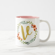 Botanische Blume Wreath Gold Monogram Initial V
