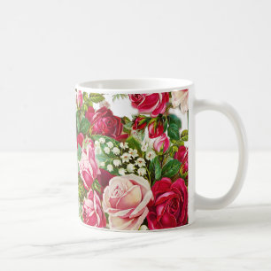 Botanische Blumen der Vintagen roten Kaffeetasse