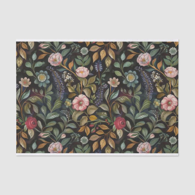 Botanische Blumenbilder im dunklen Hintergrund Seidenpapier (Vorderseite)