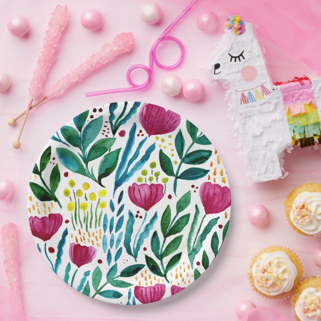 Botanische Blumendarstellung Pappteller (Party)