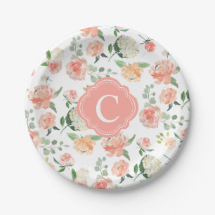 Botanische Blumendrucke mit Ihrer Monogramm Pappteller
