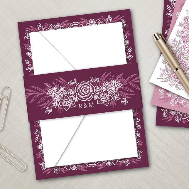 Botanische Blumendusty-Rose Blush Burgundy Wedding Einladungsbanderole (Von Creator hochgeladen)