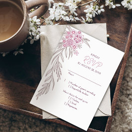 Botanische Blumendusty-Rose Blush Burgundy Wedding RSVP Karte