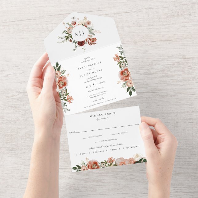 Botanische Blumenfeier Grüne Hochzeit im Herbst All In One Einladung (Abreißen)