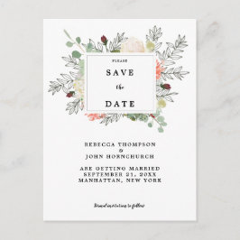 Botanische Blumenhochzeit speichern Sie die Dattel Ankündigungspostkarte