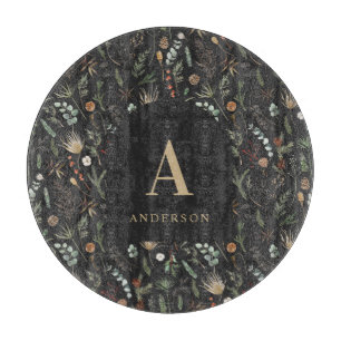 Botanische Blumenmoodie, schwarz, modern Schneidebrett