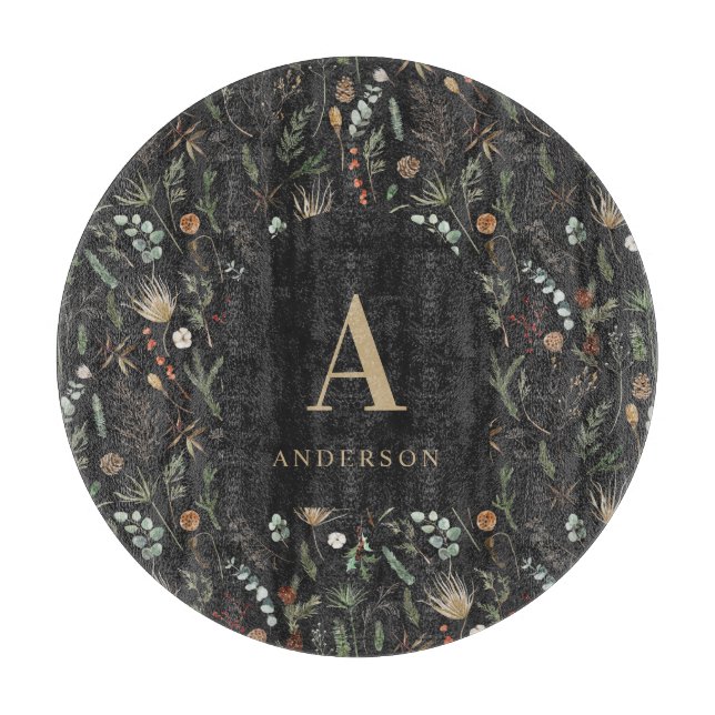 Botanische Blumenmoodie, schwarz, modern Schneidebrett (Vorderseite)