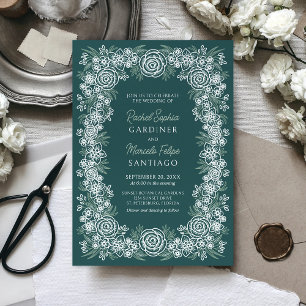 Botanische Blumenzange Mint Smaragdgrüne Hochzeit Einladung