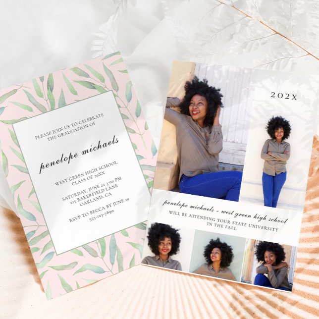 Botanische Blush-Fotocollage-Party Einladung (Von Creator hochgeladen)