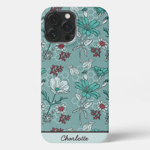 Botanische Blüte Blumenmuster personalisierter Nam iPhone 13 Pro Max Hülle