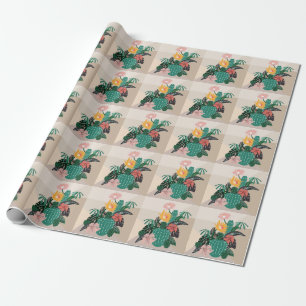 Botanische Blüte: Kaktus Vintage-Kunst. Geschenkpapier