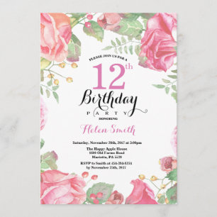 Botanische Blüte zum 12. Geburtstag Einladung