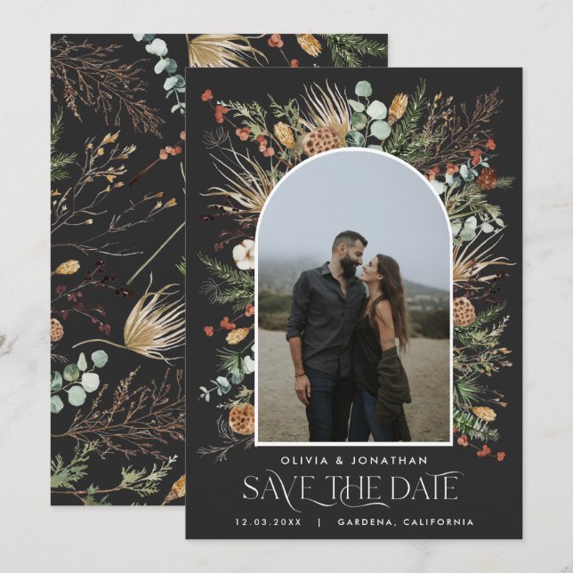 Botanische Blüten der Hochzeit 1 Foto Save The Date (Vorne/Hinten)