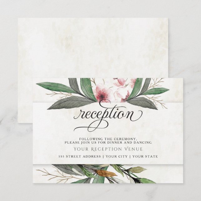 Botanische Blüten mit Wasserfarbe Hochzeitsempfang Einladung (Vorne/Hinten)