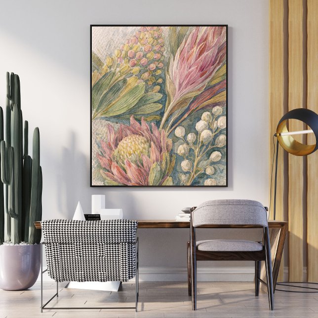 botanische Blütengemälde | Protea-Blumenillustrati Poster (Von Creator hochgeladen)