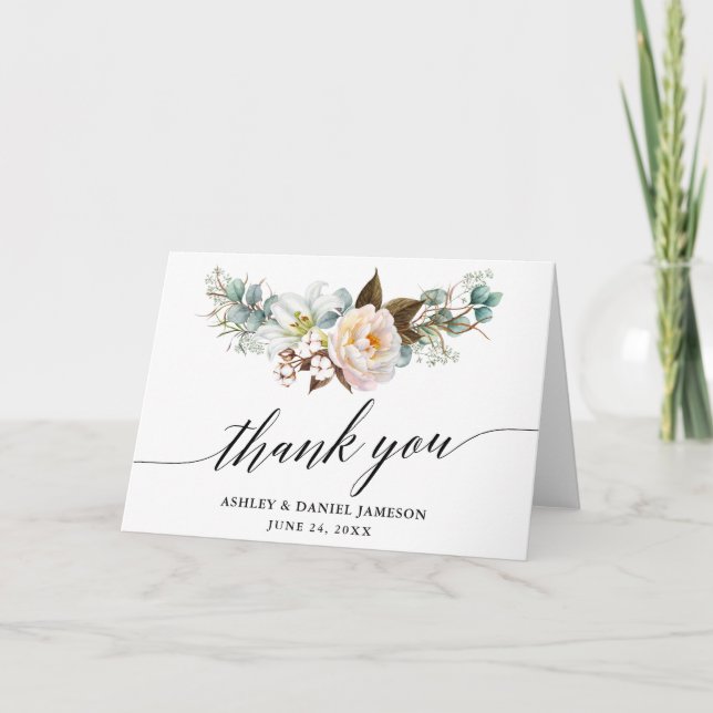 Botanische Blütenkalligrafie Dankeskarte (Vorderseite)