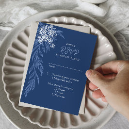 Botanische Blütenmarinade Dusty Blue Wedding RSVP Karte