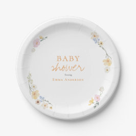 Botanische Boho-Blume Skriptbabydusche Pappteller
