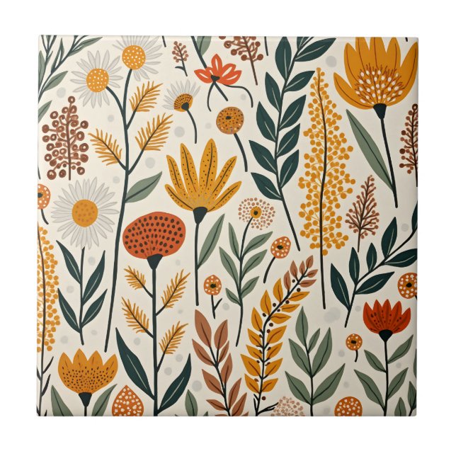 Botanische Boho-Blumen-Pflanzen-Design 390 Fliese (Vorderseite)