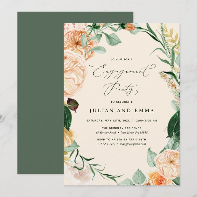 Botanische Boho-Floral-Neutrale-Engagement-Partei Einladung (Vorne/Hinten)