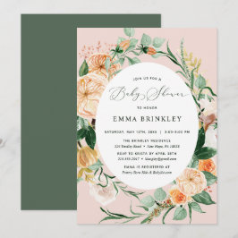 Botanische Boho Greenery Blush Pink Babydusche Einladung