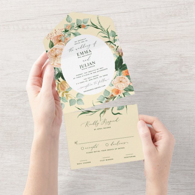 Botanische Boho Greenery-Hochzeit All In One Einladung (Abreißen)