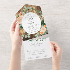 Botanische Boho Greenery Woodgrain Rustikale Hochz All In One Einladung