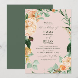 Botanische Boho Grüne Elegante Rosa Hochzeit Rosa  Einladung