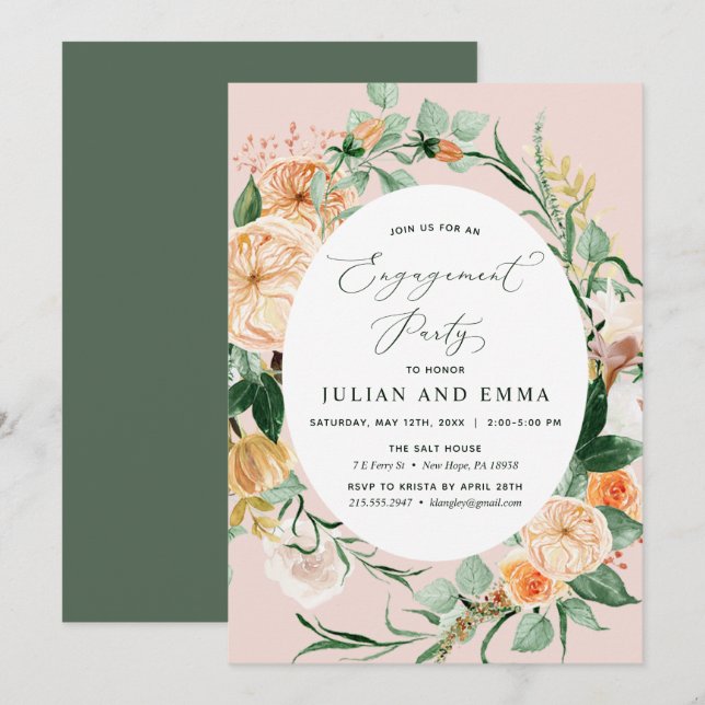 Botanische Boho Pastel Blush Pink Engagement Party Einladung (Vorne/Hinten)