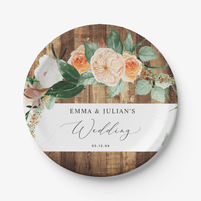 Botanische Boho Personalisierte Hochzeit Pappteller (Vorderseite)